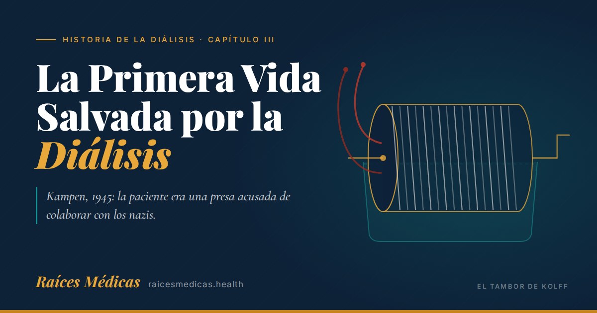 La Primera Vida Salvada por la Diálisis — ilustración del tambor rotatorio de Kolff